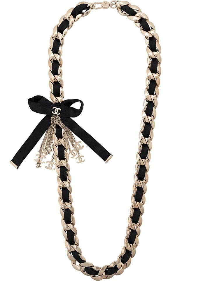 Chanel Pre-owned Bow Detail Chain Necklace - Black