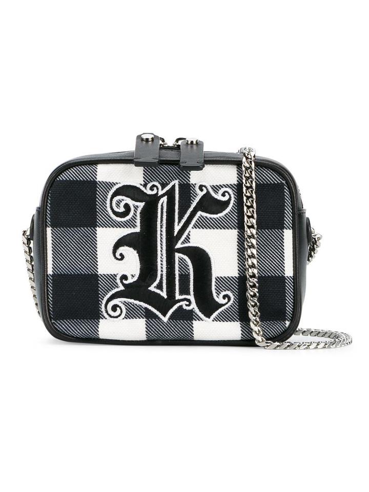 Christopher Kane Gingham 'box' Crossbody Bag, Women's, Black, Leather/cotton/metal