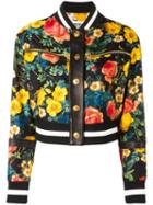 Fausto Puglisi Floral Print Bomber Jacket, Women's, Size: 42, Black, Leather/polyester