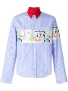 Prada Logo Print Striped Shirt - Blue