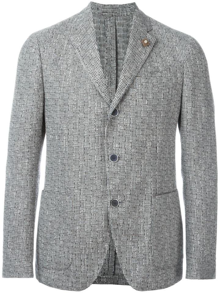 Lardini Woven Blazer, Men's, Size: 50, Brown, Cotton/linen/flax/acrylic/polyester