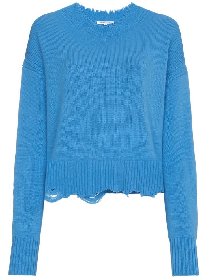 Helmut Lang Distressed Crew Neck Jumper - Blue