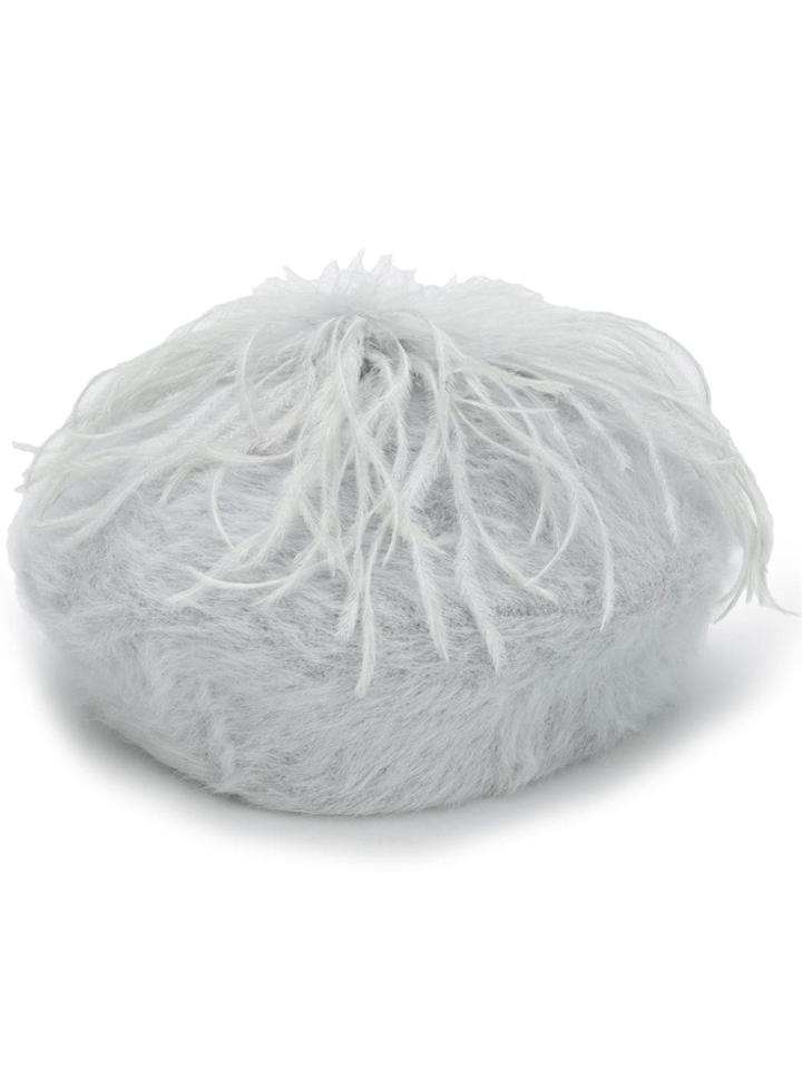 Le Chapeau Feather Embellished Beret - Neutrals