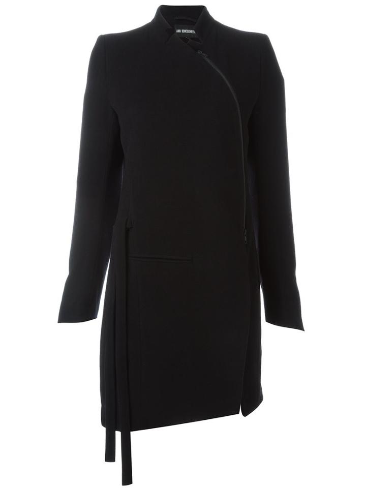 Ann Demeulemeester Asymmetrical Zipper Coat, Women's, Size: 38, Black, Cotton/polyamide/rayon/wool