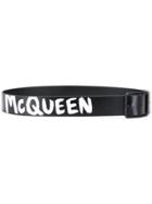 Alexander Mcqueen Graffiti Signature Leather Belt - Black