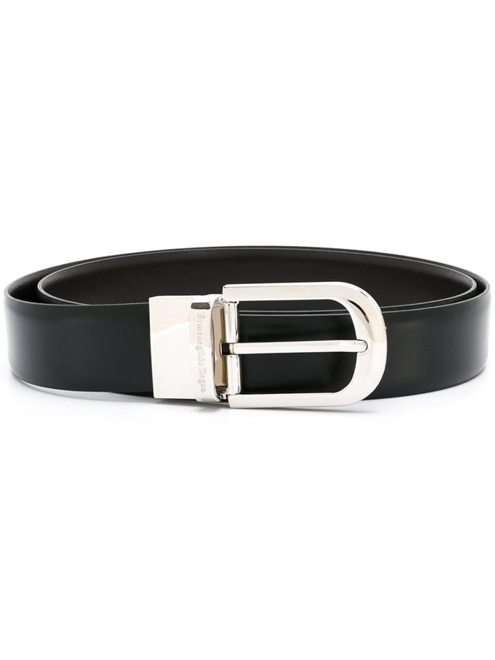 Ermenegildo Zegna Silver-tone Hardware Belt, Men's, Size: 110, Black, Calf Leather