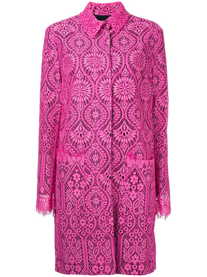 Msgm - Layered Lace Midi Coat - Women - Polyamide/viscose - 42, Pink/purple, Polyamide/viscose