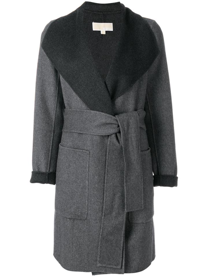 Michael Michael Kors Belted Contrast Coat - Grey