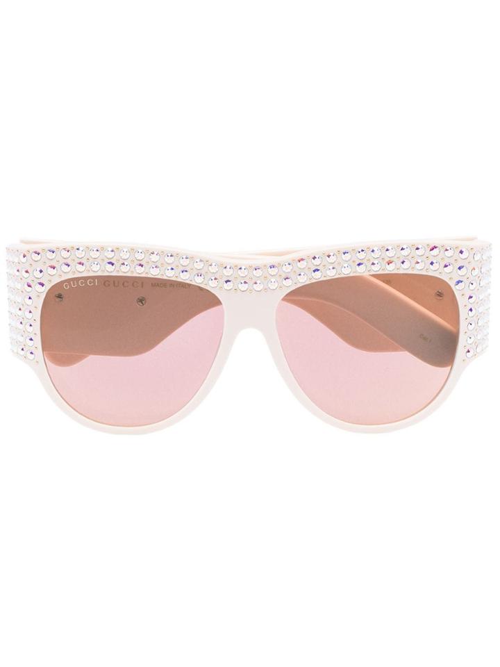 Gucci Eyewear Rhinestone-embellished Sunglasses - Neutrals