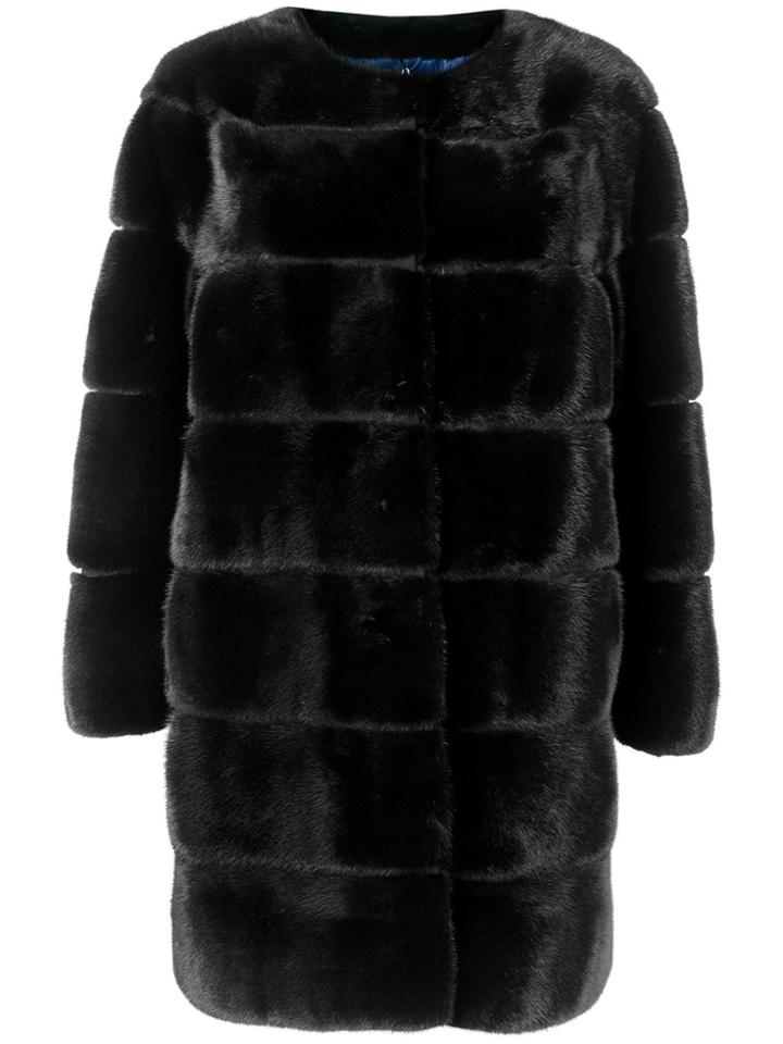 Liska Collarless Paneled Coat - Blue