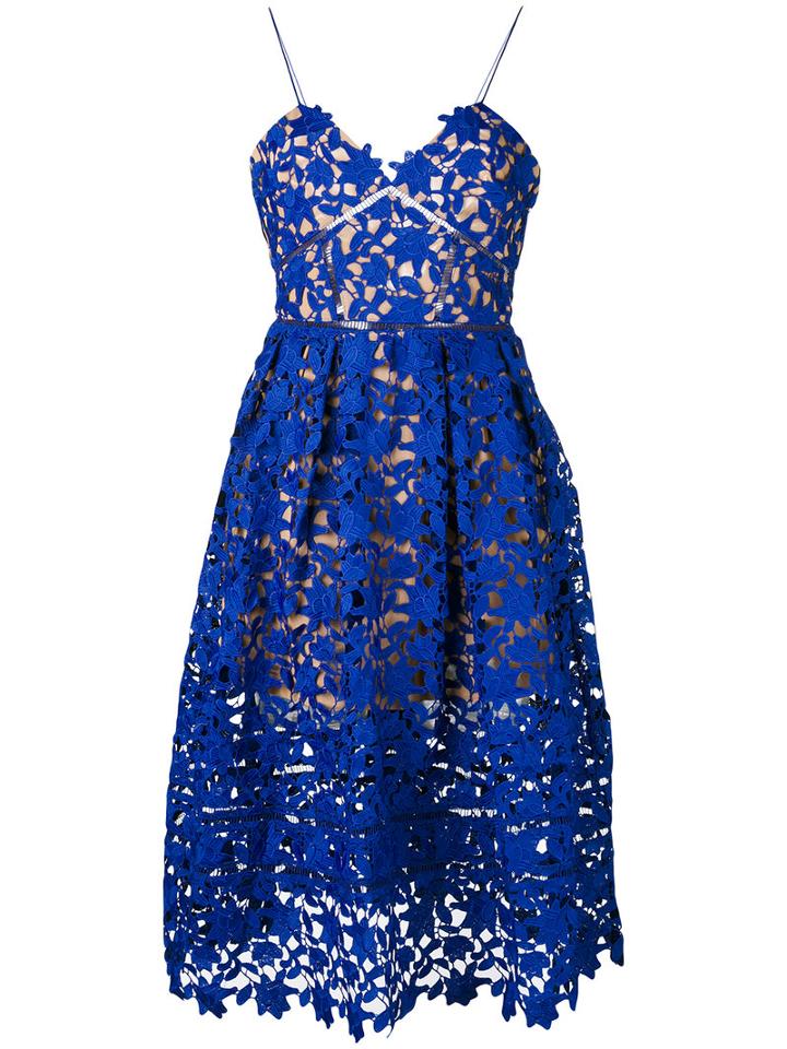 Self-portrait - Lace-embroidered Dress - Women - Polyester/spandex/elastane - 10, Blue, Polyester/spandex/elastane