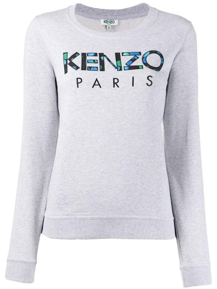Kenzo Embroidered Floral-print Logo Sweatshirt - Grey