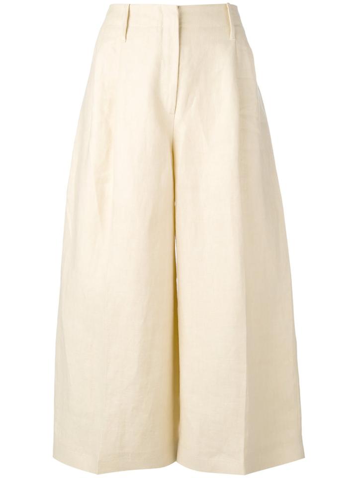 Joseph - Wide Leg Cropped Trousers - Women - Cotton/linen/flax - 36, Women's, Nude/neutrals, Cotton/linen/flax