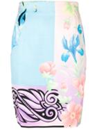 Versace Pre-owned Floral Fitted Skirt - Blue