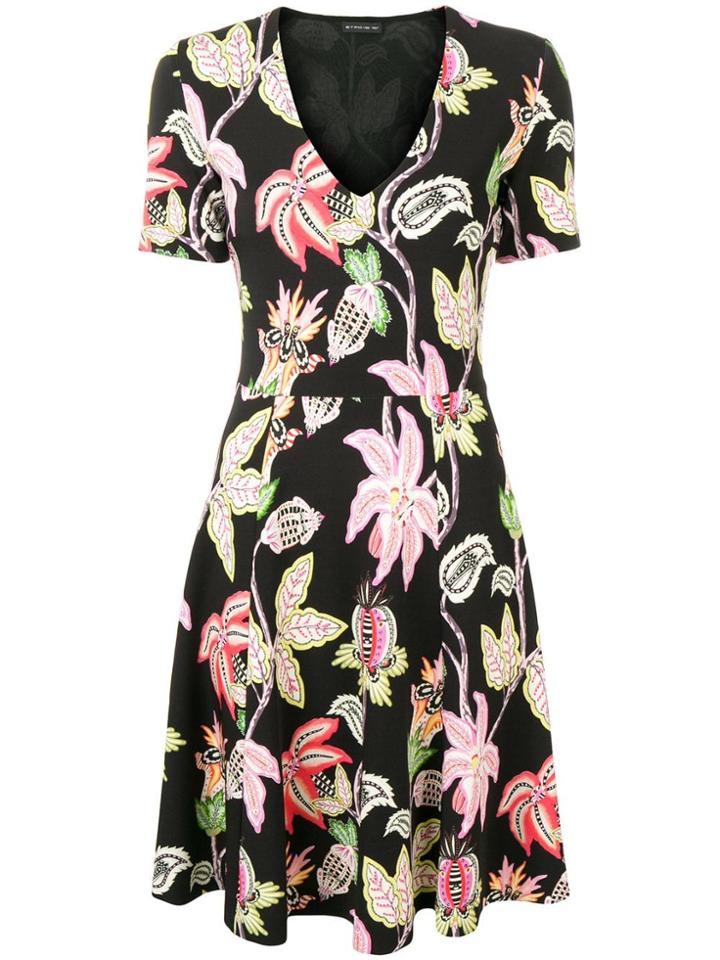 Etro Floral Print Skater Dress - Black