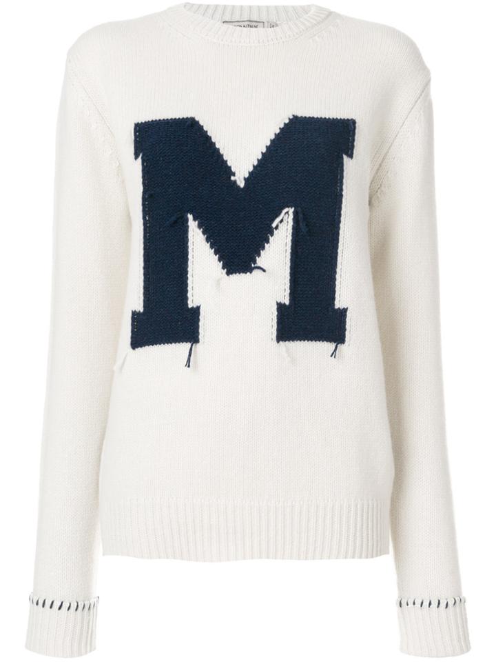 Maison Kitsuné 'm' Frayed Pattern Jumper - White