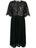 Ganni Embroidered Lace Pleated Dress - Black