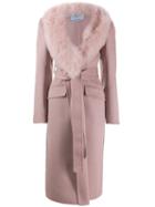 Prada Fur Collar Wrap Coat - Pink