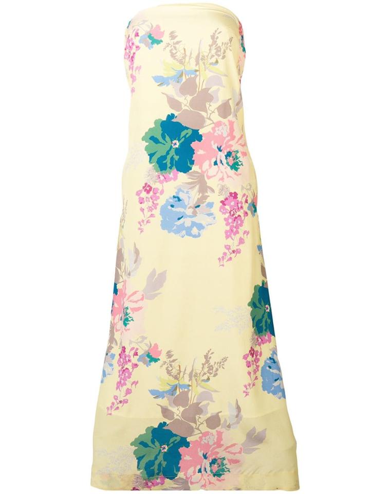 Erika Cavallini Floral Print Strapless Dress - Yellow