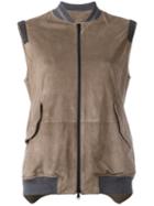 Brunello Cucinelli - Zipped Vest - Women - Silk/cotton/leather/brass - 38, Brown, Silk/cotton/leather/brass