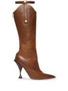 Burberry Monogram Motif Stud Detail Leather Boots - Brown