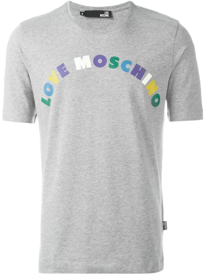 Love Moschino Logo Print T-shirt, Men's, Size: Small, Grey, Cotton/spandex/elastane