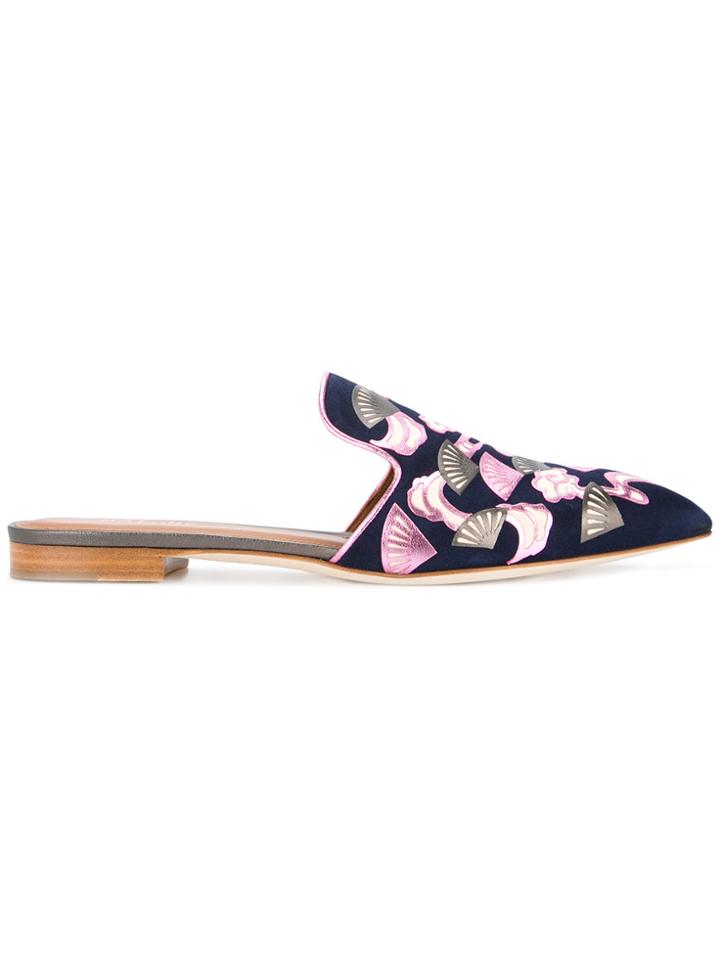 Malone Souliers Marianne Leather-appliquéd Mules - Blue