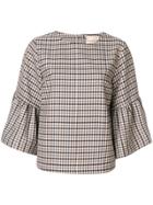 Erika Cavallini Checked Trumpet Sleeve Top - Nude & Neutrals