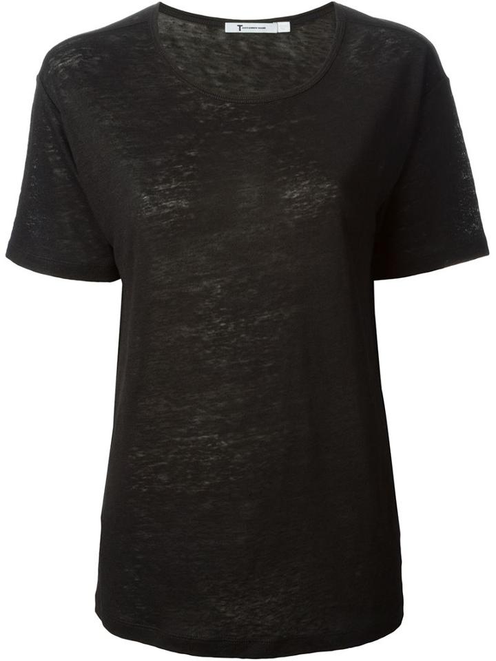 T By Alexander Wang Round Neck T-shirt, Women's, Size: M, Black, Linen/flax/silk