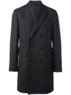 Aspesi Checked Double Breasted Coat, Men's, Size: Large, Grey, Viscose/wool
