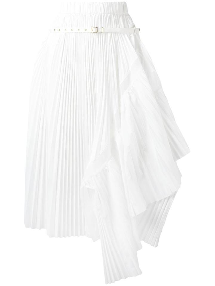 Sacai Asymmetric Pleated Skirt, Women's, Size: 2, White, Cotton/polyester/cupro
