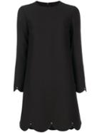 Valentino - Scalloped Dress - Women - Silk/virgin Wool - 40, Black, Silk/virgin Wool