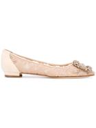 Manolo Blahnik Hangisi Lace Ballerinas - Neutrals