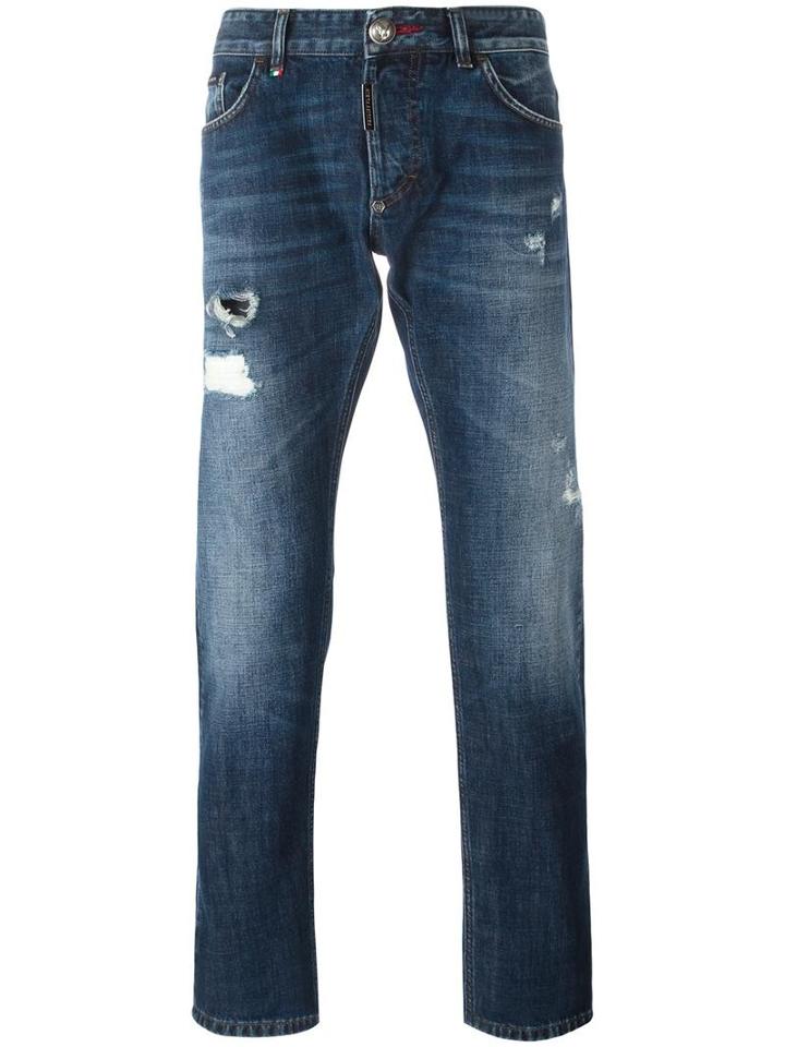 Philipp Plein 'flamingo' Straight-leg Jeans, Men's, Size: 33, Blue, Cotton/polyester