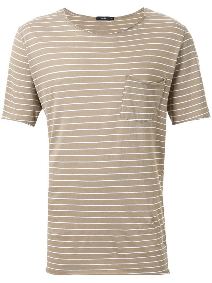 Bassike Striped Raw Pocket T-shirt, Men's, Size: Small, Green, Organic Cotton