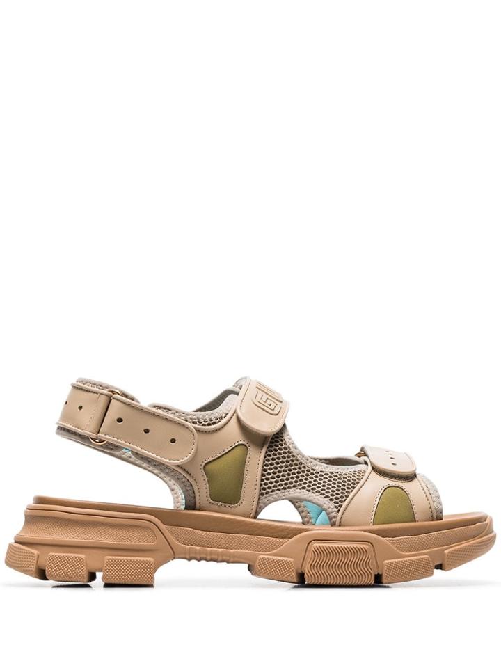 Gucci Brown Aguru Leather And Mesh Hiking Sandals