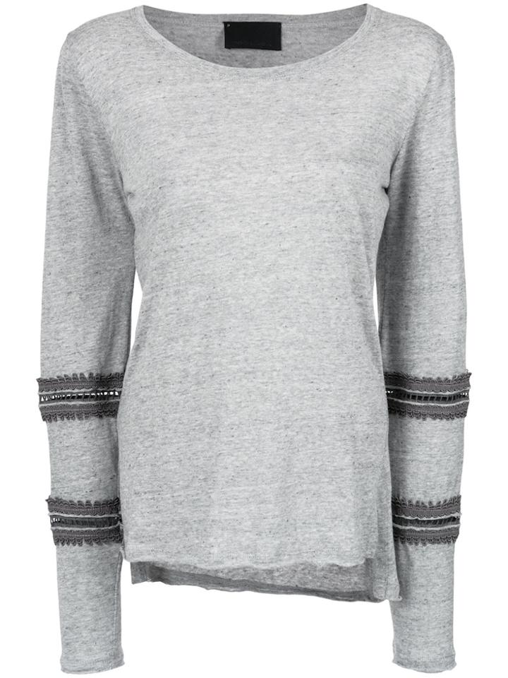Andrea Bogosian Lace Inserts Longsleeved Blouse - Grey