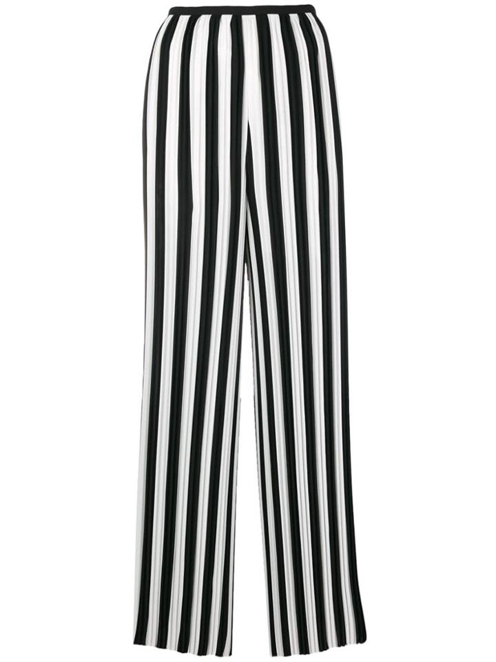 Krizia Striped Pleated Palazzo Pants - Black
