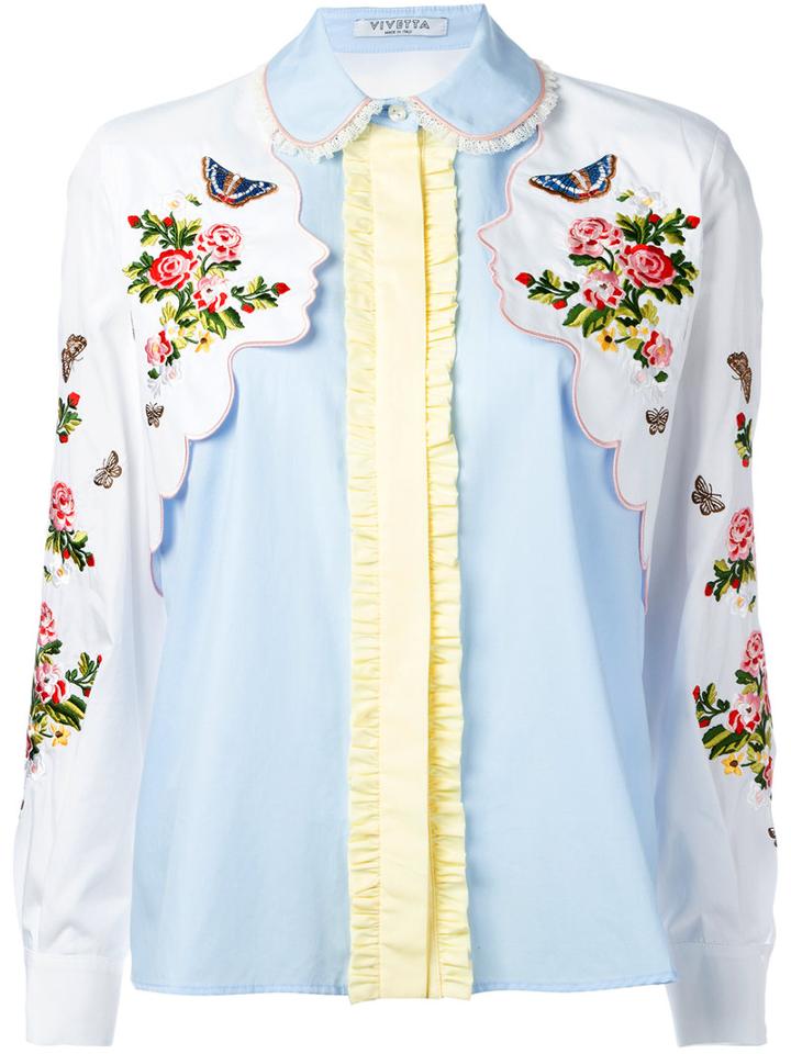 Vivetta - Floral And Face Embroidered Shirt - Women - Cotton - 38, White, Cotton