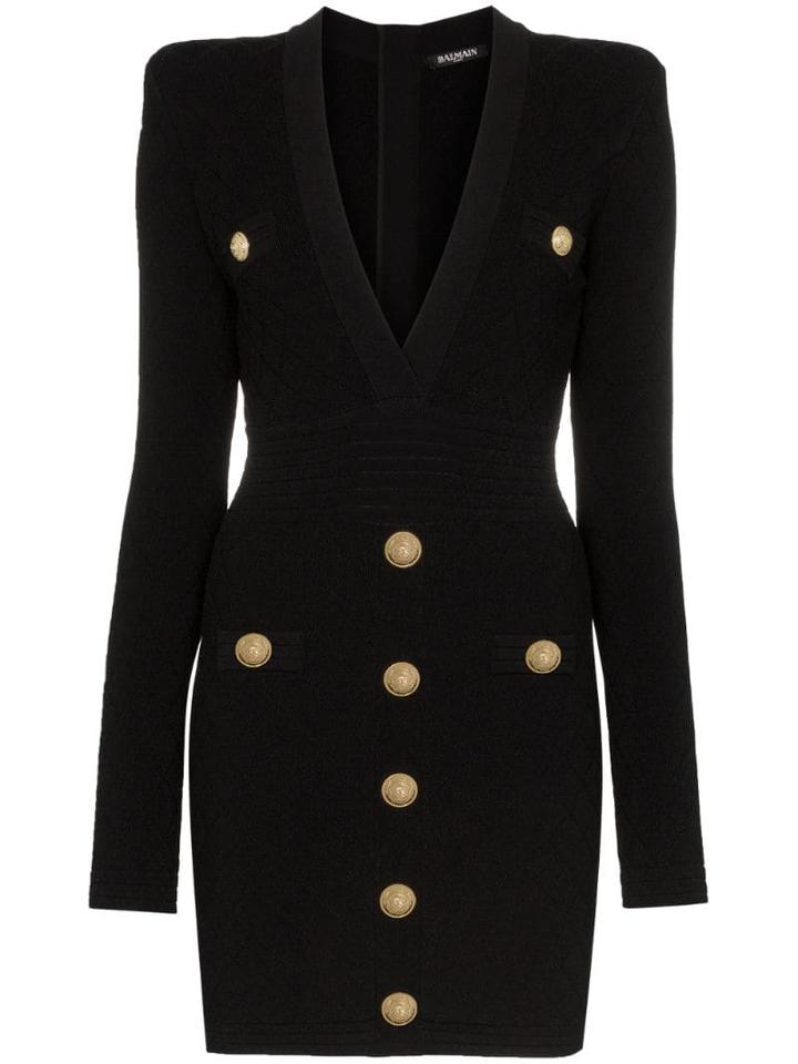 Balmain Button-embellished Quilted Dress - Black