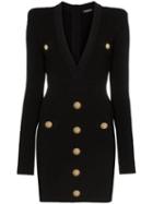 Balmain Button-embellished Quilted Dress - Black