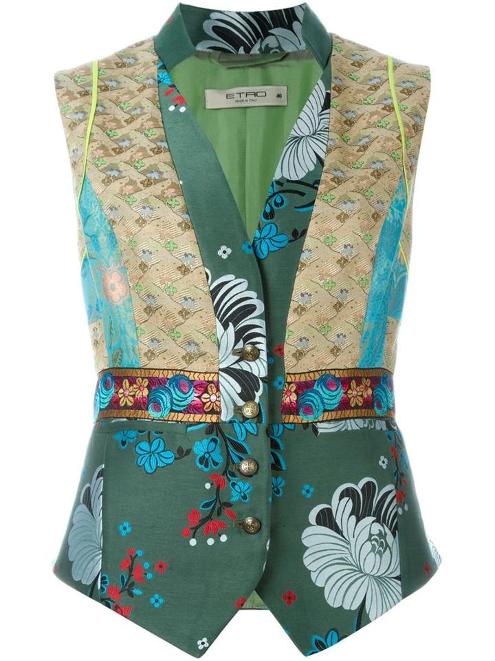 Etro Mix Pattern Waistcoat, Women's, Size: 40, Green, Polyester/linen/flax/silk/viscose