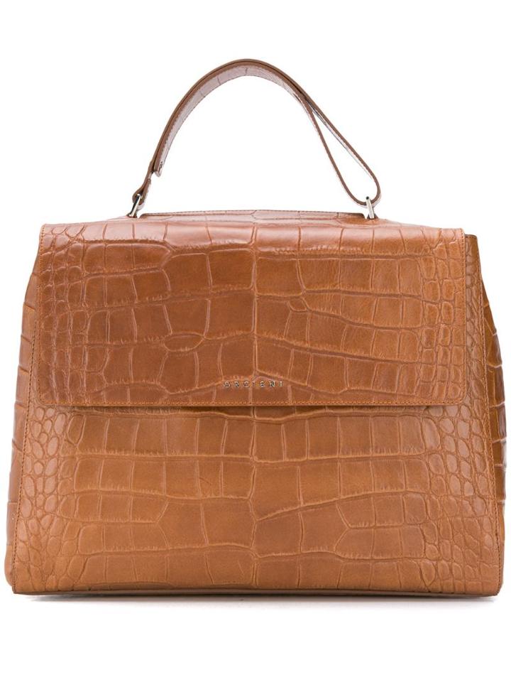 Orciani Crocodile Effect Tote Bag - Brown