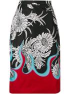 Prada Floral And Flame Print Pencil Skirt - Black