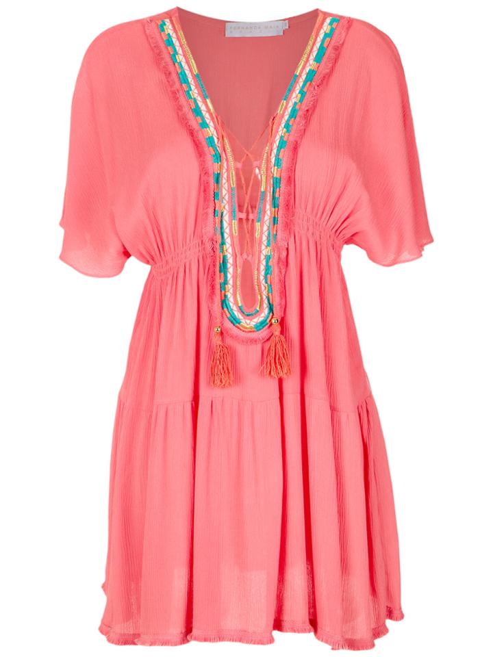 Brigitte Embroidered Beach Dress - Pink & Purple