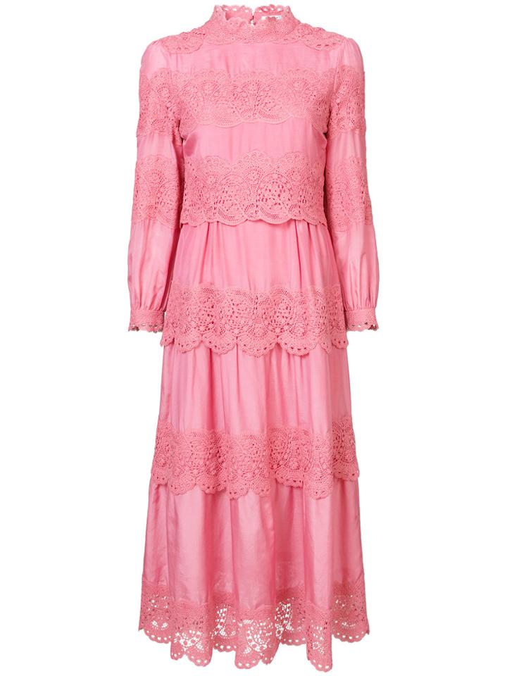 Vilshenko Lace Panel Midi Dress - Pink & Purple