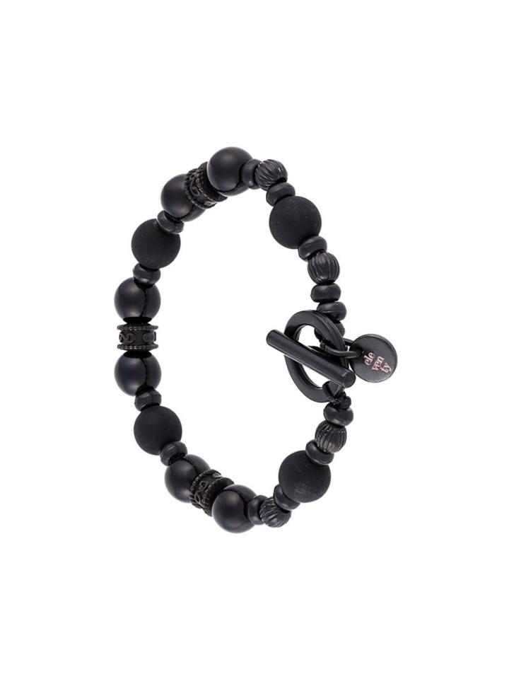 Eleventy Beaded Bracelet, Men's, Size: L, Black, Stone/metal Other
