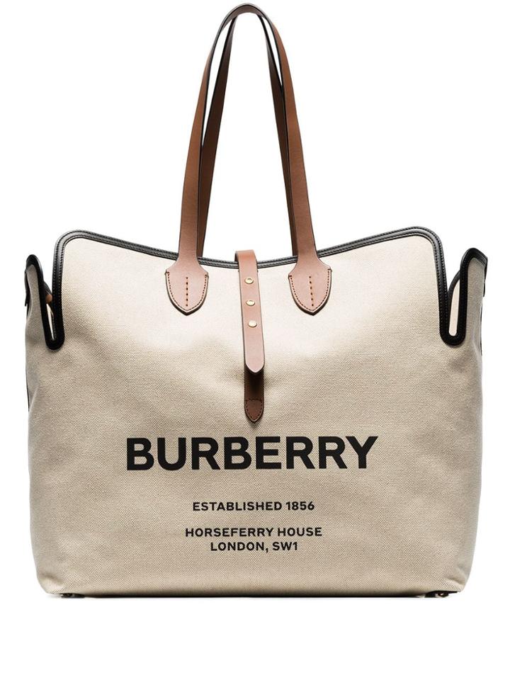 Burberry Large Logo Print Canvas Tote - Neutrals