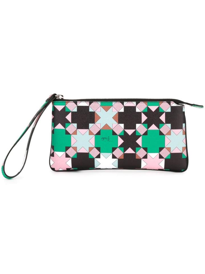 Emilio Pucci Geometric Print Clutch, Women's, Green