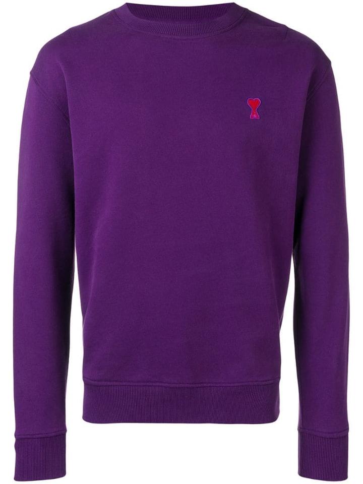 Ami Paris Crewneck Sweatshirt With Red Ami De Coeur Patch - Purple
